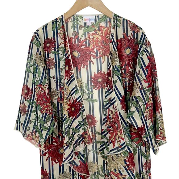 Lularoe Shirley Kimono Stripes and Floral Print Size Small - Picture 3 of 6